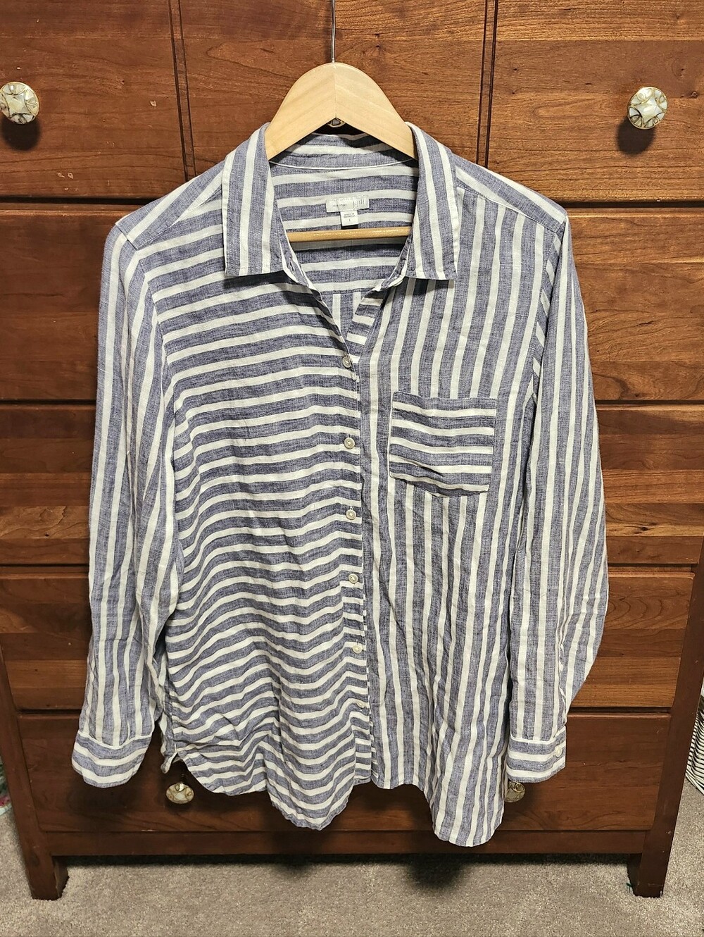 J. Jill 100% Linen Relaxed Fit Blue & White Striped Top Women's Size Large